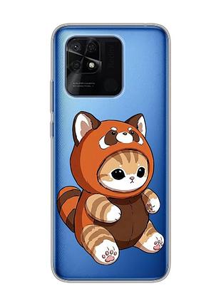 Прозрачный чехол на xiaomi redmi 10c котик панда (принт 423)