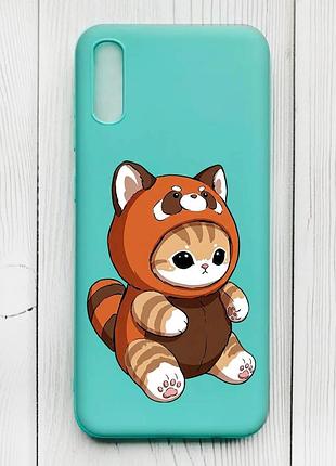 Матовый бирюзовый чехол на xiaomi redmi 9a котик панда (принт 423)