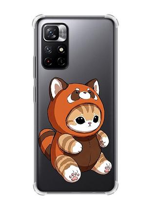 Чехол с утолщёнными углами для xiaomi redmi note 11 5g котик панда (принт 423)