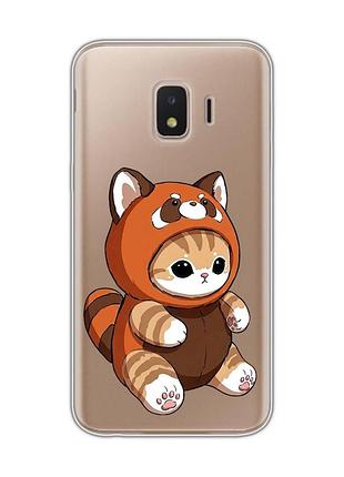 Прозрачный чехол на samsung galaxy j2 core котик панда (принт 423)