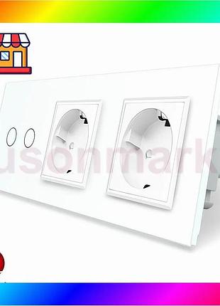 Bs розумний сенсорний zigbee best mix вимикач 2 сенсора 2 розетки livolo білий скло (vl-c702z/c7c2eu-1 bas77/n