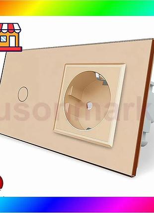 Bs умный сенсорный zigbee best mix выключатель 1 сенсор 1 розетка livolo золото стекло (vl-c701z/c7c1e bas77/n