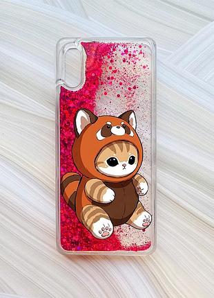 Чохол з плаваючими рожевими блискітками на xiaomi redmi 9a котик панда (принт 423)