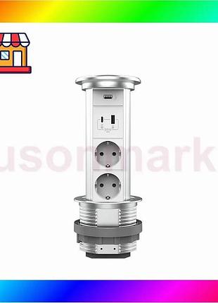 Bs выдвижная розетка на best mix две розетки, usb-a, usb type-c livolo серебряный (vl-shs021-fctc-fcua bas77/n