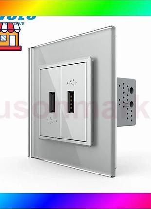 Bs розетка двойная usb best mix с блоком питания livolo серое стекло (vl-c792u-15) bas77/n
