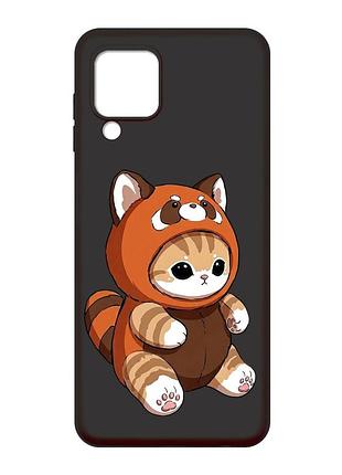 Матовый черный чехол на samsung galaxy m32 / a22 / m22 4g котик панда (принт 423)
