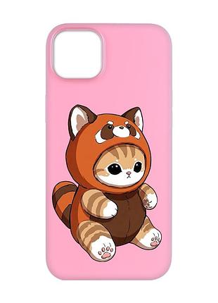 Матовый розовый чехол на apple iphone 14 plus котик панда (принт 423)