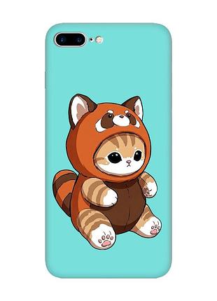 Матовый бирюзовый чехол на iphone 7 plus / 8 plus котик панда (принт 423)
