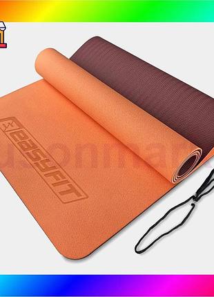 Bs коврик для йоги best mix и фитнеса easyfit tpe+tc 6 мм двухслойный персиково-коричневый bas77/n