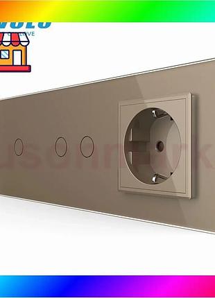 Bs сенсорный выключатель 3 best mix сенсора (1-2) 1 розетка livolo золото стекло (vl-c701/c702/c7c1eu- bas77/n