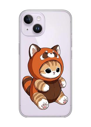 Прозрачный чехол с защитой камеры на iphone 14 котик панда (принт 423)