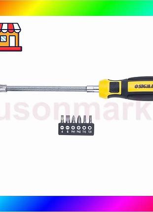 Bs викрутка з гнучким best mix валом + біти 6шт crv mega sigma (4009721) bas77/n