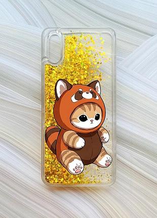 Чехол с плавающими золотыми блестками на xiaomi redmi 9a котик панда (принт 423)