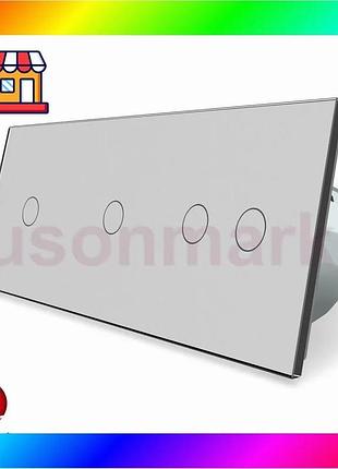 Bs розумний сенсорний zigbee best mix вимикач 4 сенсора (1-1-2) livolo сірий скло (vl-c701z/c701z/c702 bas77/n