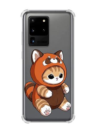 Чехол с утолщёнными углами для samsung galaxy s20 ultra котик панда (принт 423)