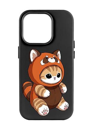 Матовый черный чехол на apple iphone 14 pro max котик панда (принт 423)
