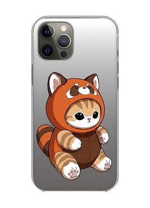 Прозрачный чехол на iphone 12 pro max котик панда (принт 423)