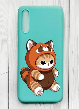 Матовый бирюзовый чехол на samsung galaxy a50 (2019) a505/a30s котик панда (принт 423)