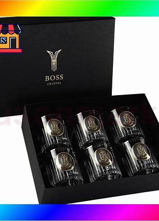 Bs набір для віскі best mix шеврон мвф boss crystal кришталь (6 келихів по 360 мл) декорований платино bas77/n
