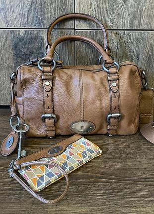 Шкіряна сумка fossil коньячного кольору