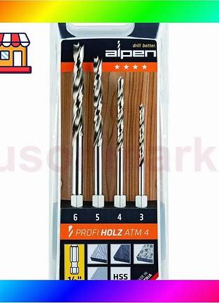 Bs набор сверл по best mix дереву hss profi holz atm 4 шт, с хвостовиком 1/4”, ø3-6 мм, alpen 00006030 bas77/n