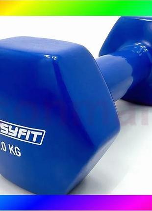 Bs гантель для фітнесу best mix 5.0 кг easyfit із вініловим покриттям синя bas77/n