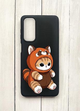 Матовый чехол на samsung galaxy m54 черный котик панда (принт 423)
