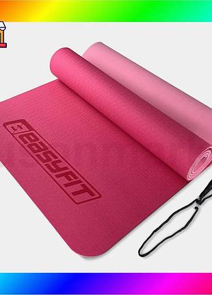 Bs коврик для йоги best mix и фитнеса easyfit tpe+tc 6мм двухслойный розовый-св. розовый bas77/n