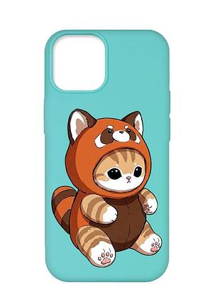 Матовый бирюзовый чехол на iphone 12 pro max котик панда (принт 423)