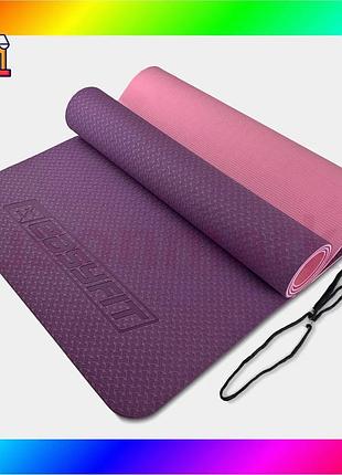 Bs коврик для йоги best mix и фитнеса easyfit tpe+tc 6мм двухслойный фиолетово-розовый bas77/n