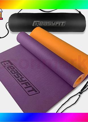 Bs килимок для йоги best mix та фітнеса easyfit tpe+tc 6мм двошаровий + чохол фіолетовий з помаранчеви bas77/n
