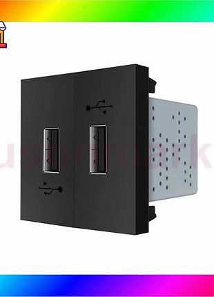 Bs двойная розетка usb best mix livolo черная, с блоком питания 2×usb-a 5v/2.1a, 2×10вт, модуль (vl-fc bas77/n