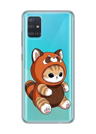 Прозрачный чехол на samsung galaxy a51 котик панда (принт 423)