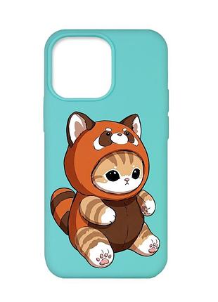 Матовый бирюзовый чехол на apple iphone 13 pro котик панда (принт 423)