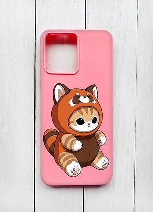 Матовый чехол на xiaomi redmi 12 розовый котик панда (принт 423)