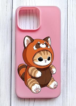Матовый розовый чехол на iphone 16 pro max котик панда (принт 423)