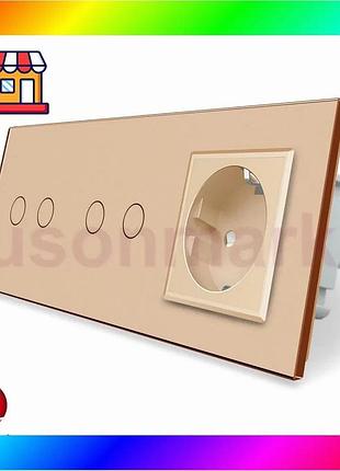 Bs розумний сенсорний zigbee best mix вимикач 4 сенсора (2-2) 1 розетка livolo золото скло (vl-c702z/c bas77/n