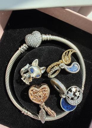 Браслет оригінал pandora 925 срібло з підвісками, розмір 17