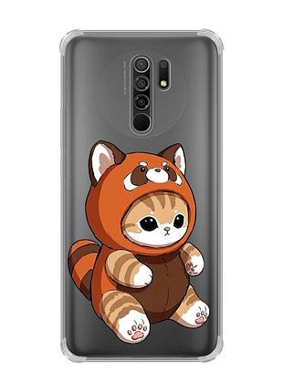 Чехол с утолщёнными углами на xiaomi redmi 9 котик панда (принт 423)
