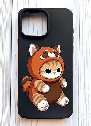 Матовий чорний чохол на iphone 16 pro max котик панда (принт 423)