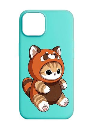 Матовый бирюзовый чехол на apple iphone 14 котик панда (принт 423)
