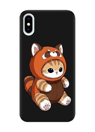 Матовый черный чехол на iphone x / xs котик панда (принт 423)