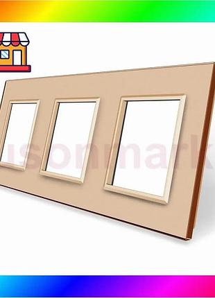 Bs рамка 3-постовая livolo, best mix закаленное стекло, золотая, 223×80 мм (vl-p7e/e/e-6a) bas77/n