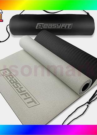 Bs килимок для йоги best mix та фітнеса easyfit tpe+tc 6мм двошаровий + чохол сірий з чорним bas77/n