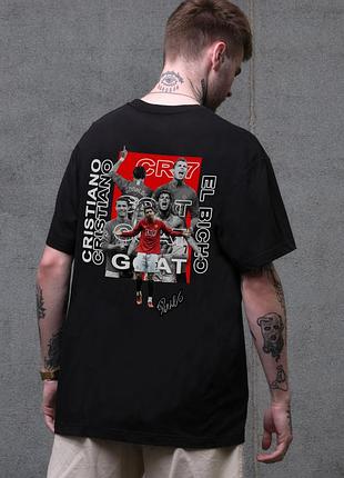 Мужская оверсайз футболка черная с принтом cristiano хлопковая streetwear