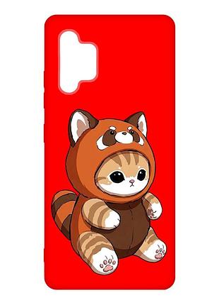 Матовый красный чехол на samsung galaxy a32 котик панда (принт 423)