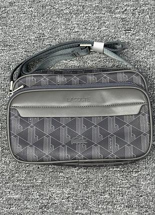 Мессенджер lacoste monogram унисекс мужской женский премиум люкс сумка через плечо лакоста лакосте монограмм серый