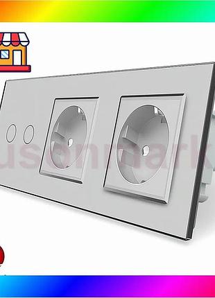 Bs умный сенсорный zigbee best mix выключатель 2 сенсора 2 розетки livolo серое стекло (vl-c702z/c7c2e bas77/n