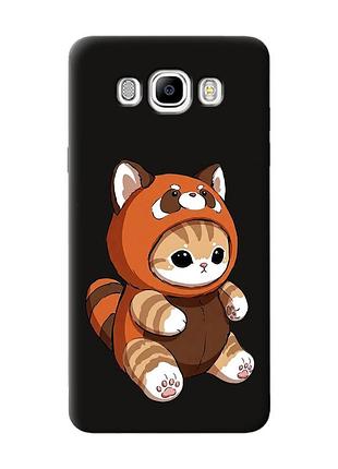 Матовый черный чехол на samsung galaxy j7(2016) j710 котик панда (принт 423)