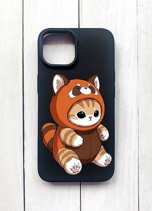 Матовый чехол на iphone 15 черный котик панда (принт 423)